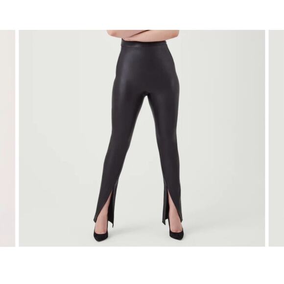 Spanx Leather-Like Front Slit Pant Luxe Black Size 2X - Picture 1 of 10